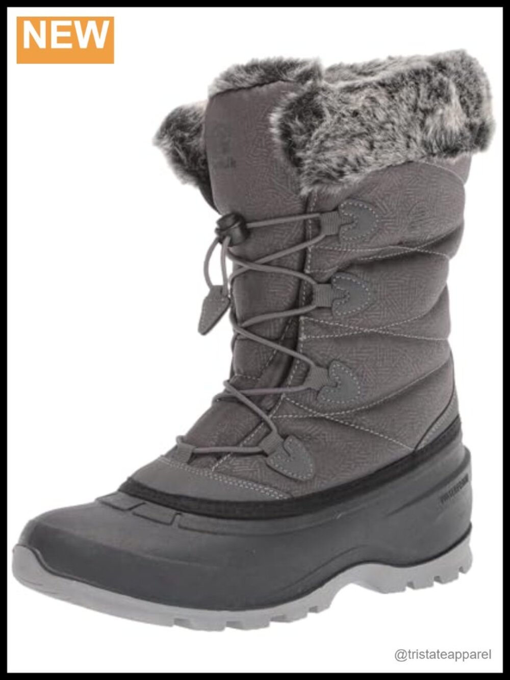 Insulated Waterproof Winter Snow Boots with Faux Fur Collar, Bungee Lacing